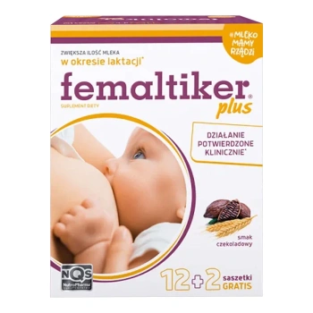 Femaltiker plus, saszetki z proszkiem, smak czekoladowy, 14 sztuk
