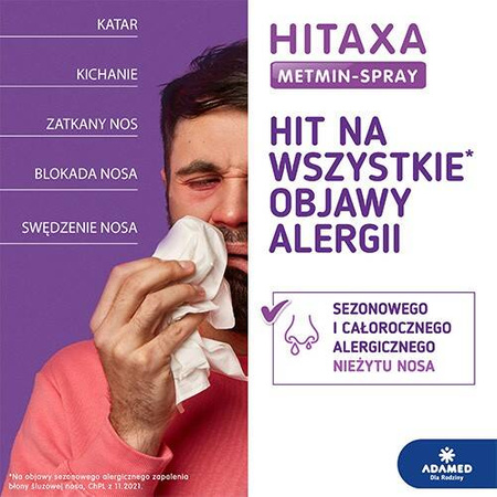 Hitaxa Metmin steryd w aerozolu w leczeniu objawów kataru alergicznego, 140 dawek 