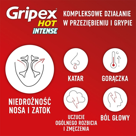 Gripex HOT INTENSE, 1g+50mg+12,2mg, 12 saszetek