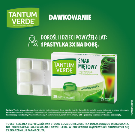 TANTUM VERDE smak miętowy 3 mg x 30 pastylek twardych