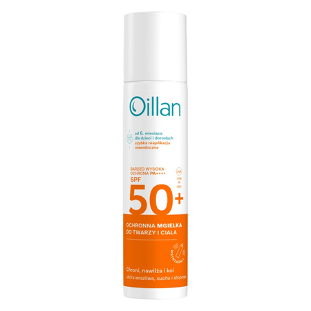 Oillan ochronna mgiełka przeciwsłoneczna z filtrem SPF50 do skóry wrażliwej 75 ml