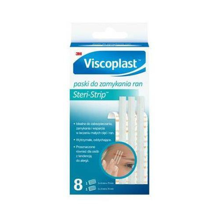 VISCOPLAST Steri Strip Paski do zamykania ran, 8sztuk.