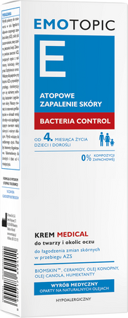 EMOTOPIC Bacteria Control Krem Medical do twarzy i okolic oczu, 50 ml 