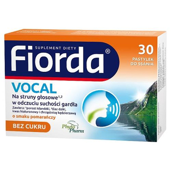 Fiorda VOCAL, pastylki do ssania o smaku pomarańczowym 30 sztuk