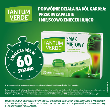 TANTUM VERDE smak miętowy 3 mg x 30 pastylek twardych