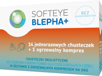 SOFTEYE BLEPHA + Chusteczki okulistyczne 14 sztuk + 1 ogrzewalny kompres 