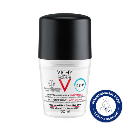 Vichy Homme 48h, antyperspirant w kulce przeciw śladom na ubraniach, 50 ml