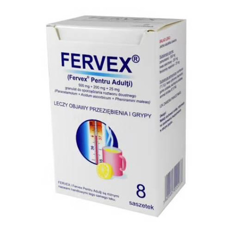 Fervex (500mg+200mg+25mg) granulat o smaku cytrynowym x 8 saszetek
