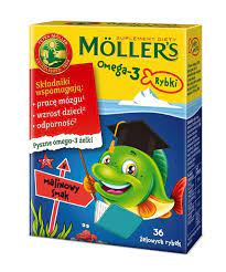 MOLLER'S OMEGA-3 RYBKI żelki smak malinowy x 36 sztuk