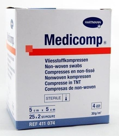 MEDICOMP Kompresy włókninowe jałowe (5 x 5cm) x 50 sztuk