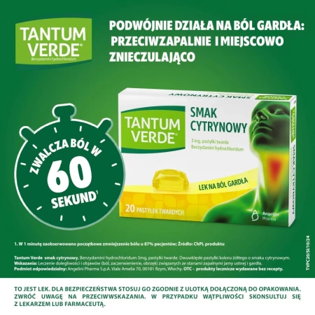 Tantum Verde 3 mg, smak cytrynowy 20 pastylek