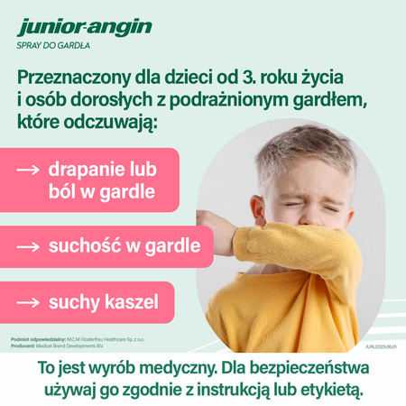 Junior-angin spray do gardła z miodem na ból gardła i suchy kaszel, dla dzieci od 3. roku życia i dorosłych, 20 ml