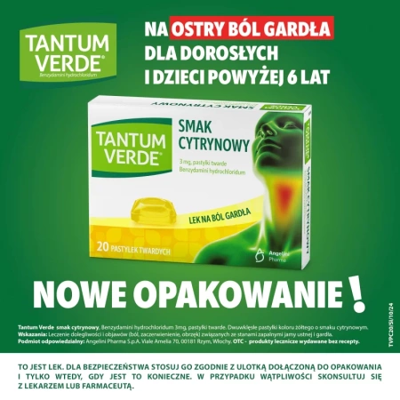 Tantum Verde 3 mg, smak cytrynowy 20 pastylek