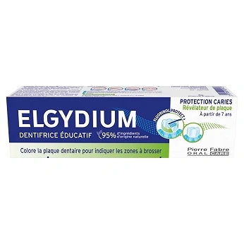 ELGYDIUM edukacyjna pasta do zębów barwiąca płytkę nazębną Fluorinol Protect+ dla dzieci od 7 lat 50 ml