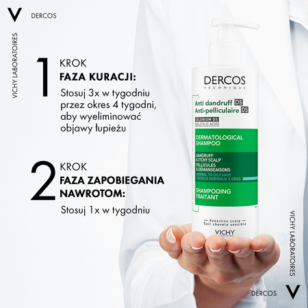 VICHY DERCOS Szampon przeciwłupieżowy włosy tłuste 390ml