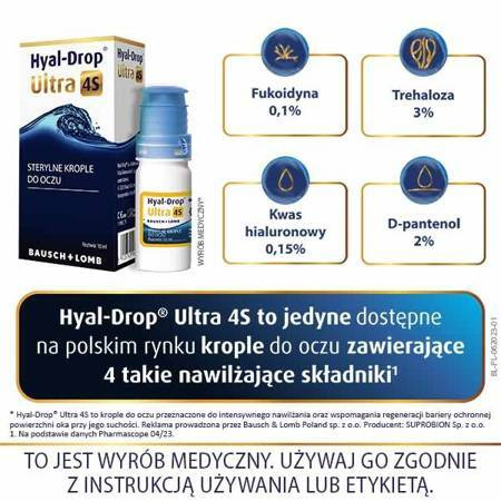 Hyal-Drop Ultra 4S, nawilżające krople do oczu, 10 ml