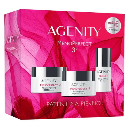 Zestaw Agenity 3° MenoPerfect , łagodzący krem wypełniający na dzień, SPF 20, 50 ml + odżywczy krem wypełniający na noc, 50 ml + wypełniająco-liftingujący krem pod oczy, 15 ml