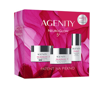 Zestaw Agenity 5º Neuroglow, krem na dzień SPF 20, 50 ml + krem odmładzający na noc, 50 ml + koncentrat peptydowy, 15 ml