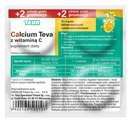 Calcium Pliva tabletki musujące o smaku pomarańczowym x 12 sztuk + 2 tabletki 