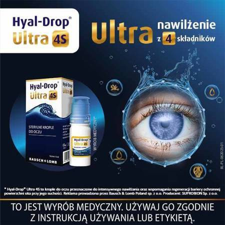 Hyal-Drop Ultra 4S, nawilżające krople do oczu, 10 ml