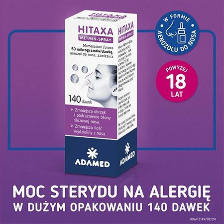 Hitaxa Metmin steryd w aerozolu w leczeniu objawów kataru alergicznego, 140 dawek 