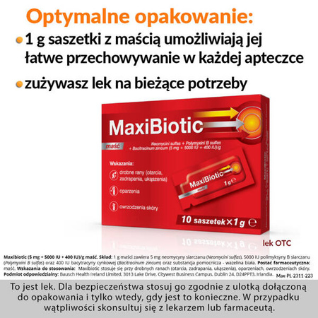 Maxibiotic maść 10 saszetek x  1g DATA WAŻNOŚCI 31.03.2025