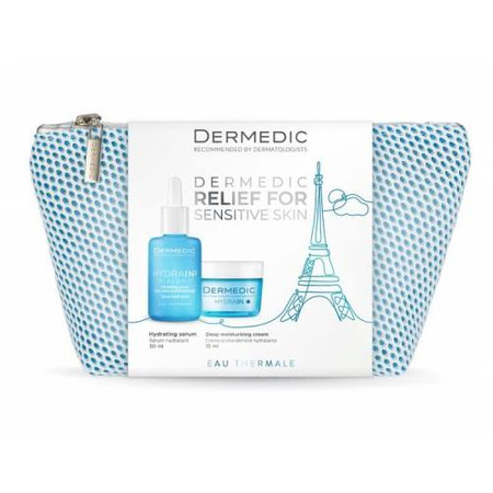 Zestaw Dermedic Hydrain 3 Hialuro, serum nawadniające twarz, szyję i dekolt, 30 ml + krem dogłębnie nawilżający 15 ml
