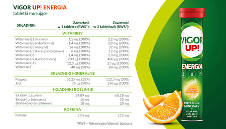 Vigor Up! Energia pomarańczowy 20 tabletek musujących