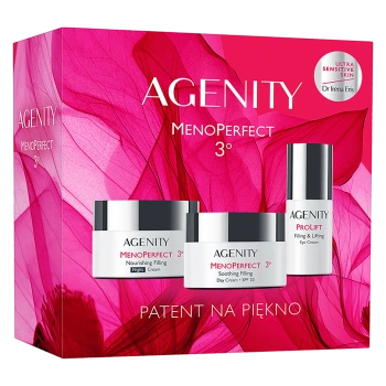 Zestaw Agenity 3° MenoPerfect , łagodzący krem wypełniający na dzień, SPF 20, 50 ml + odżywczy krem wypełniający na noc, 50 ml + wypełniająco-liftingujący krem pod oczy, 15 ml