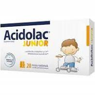 Acidolac Junior x 20 sztuk misio-tabletek o smaku pomarańczowym.