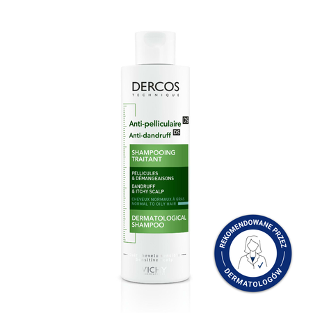 Vichy Dercos Anti Dandruff DS, szampon przeciwłupieżowy, włosy normalne i przetłuszczające się, 200 ml