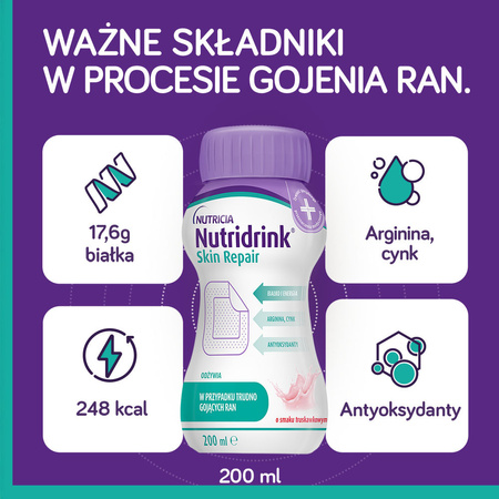 Nutridrink Skin Repair o smaku truskawkowym, 4x200ml  