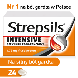 STREPSILS INTENSIVE Bez cukru 8,75 mg x 24 tabletki do ssania