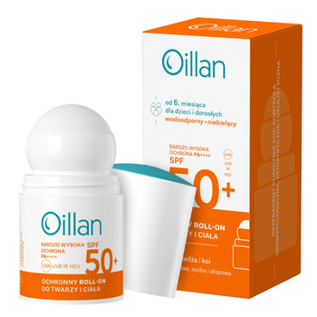 OILLAN Ochronny roll-on przeciwsłoneczny do twarzy i ciała z filtrem SPF50 do skóry wrażliwej 50 ml