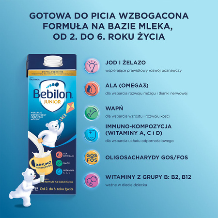 Bebilon Junior - Gotowa do picia wzbogacona formuła na bazie mleka od 2. do 6. roku życia, 200ml