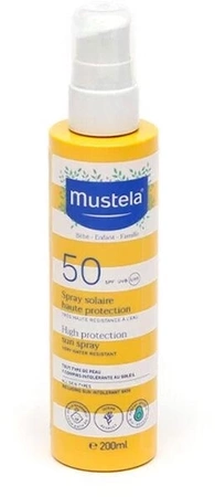 Mustela Sun Bebe Enfant-Famille, spray przeciwsłoneczny do twarzy i ciała, SPF 50, 200 ml