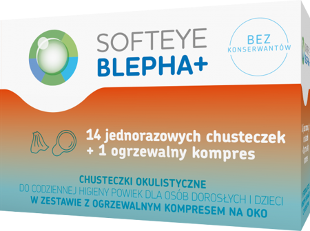 SOFTEYE BLEPHA + Chusteczki okulistyczne 14 sztuk + 1 ogrzewalny kompres 