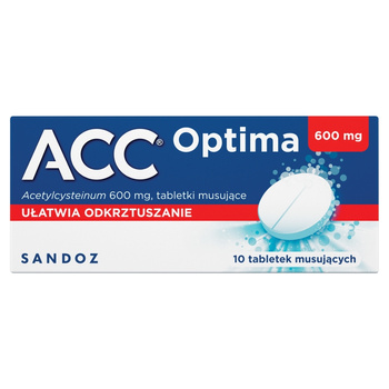 ACC Optima 600 mg, tabletki o działaniu wykrztuśnym, 10 tabletek musujacych