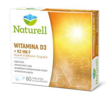 NATURELL Witamina D3+K2 MK-7 x 60 tabletek DATA WAŻNOŚCI 30.04.2025