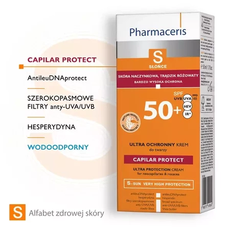 PHARMACERIS S Krem ochronny dla skóry naczynkowej i z trądzikiem różowatym SPF50+, 50ml