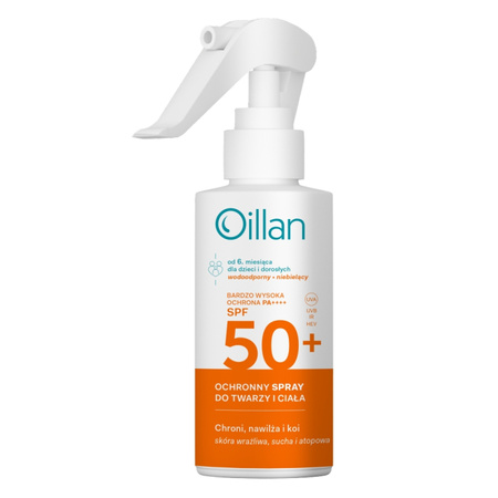OILLAN Ochronny spray przeciwsłoneczny do twarzy i ciała z filtrem SPF50+ do skóry wrażliwej 125 ml