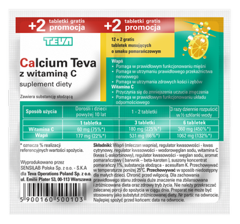Calcium Pliva tabletki musujące o smaku pomarańczowym x 12 sztuk + 2 tabletki 