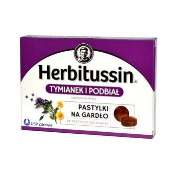 Herbitussin Tymianek i Podbiał x 12 pastylek do ssania