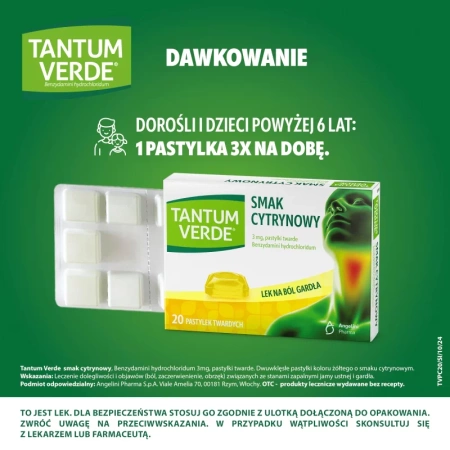 Tantum Verde 3 mg, smak cytrynowy 20 pastylek