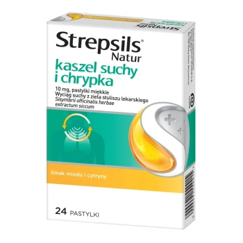 Strepsils Natur kaszel suchy i chrypka, 10 mg, pastylki miękkie, 24 sztuki