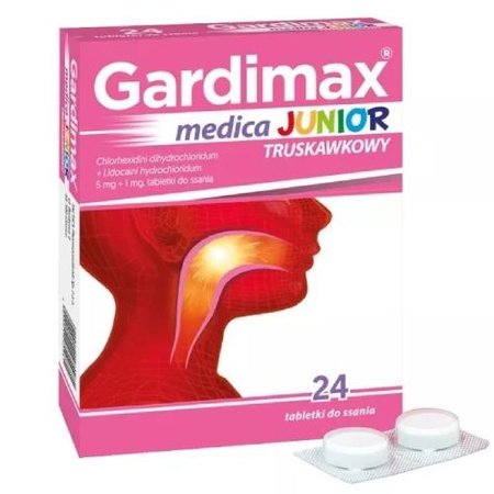 Gardimax Medica Junior truskawkowy, 24 tabletki do ssania ! DATA WAŻNOŚCI 30.06.2025