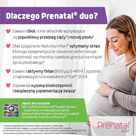 Prenatal DUO – witaminy dla kobiet w ciąży (od 13. tygodnia) i karmiących piersią, 60 + 30 kapsułek (DHA, laktoferyna, cholina)