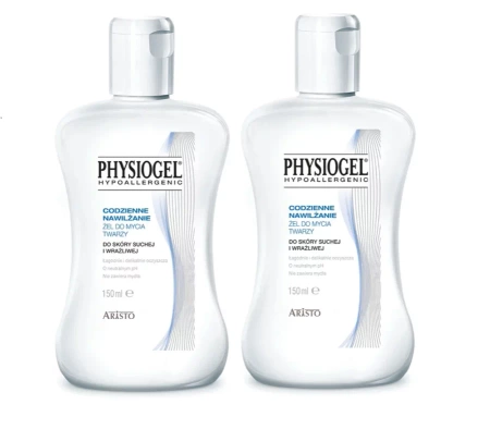 Physiogel Codzienne nawilżanie, żel do mycia twarzy do skóry suchej i wrażliwej, 2 x 150 ml