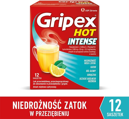 Gripex HOT INTENSE, 1g+50mg+12,2mg, 12 saszetek