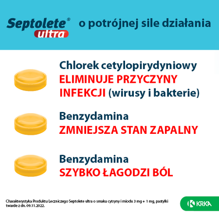SEPTOLETE ULTRA miód i cytryna x 16 pastylek